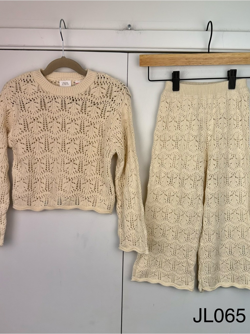 Zara Kids Cream Pointelle Knit Sweater Pants Set 3-4Y